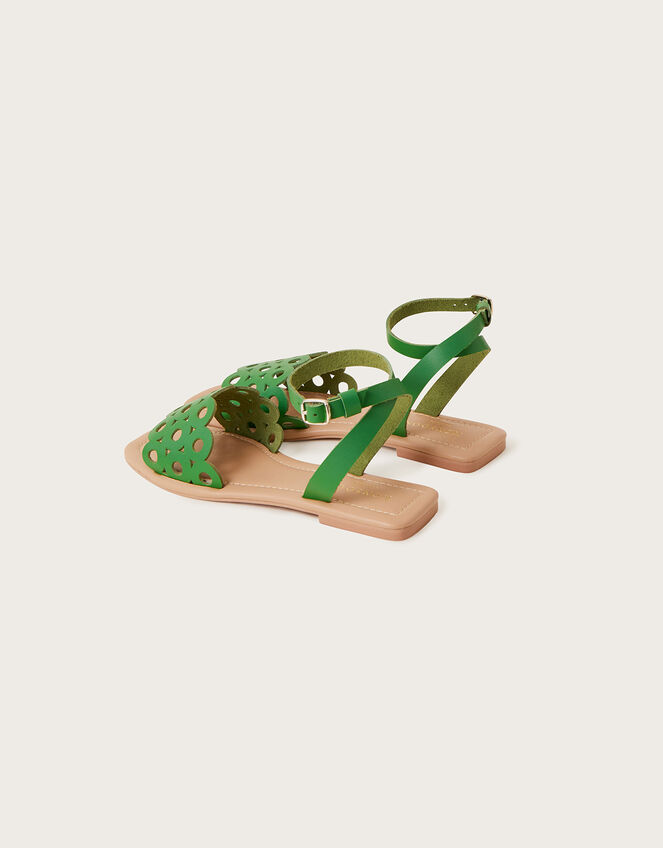 Cutwork Leather Sandals, Green (GREEN), large