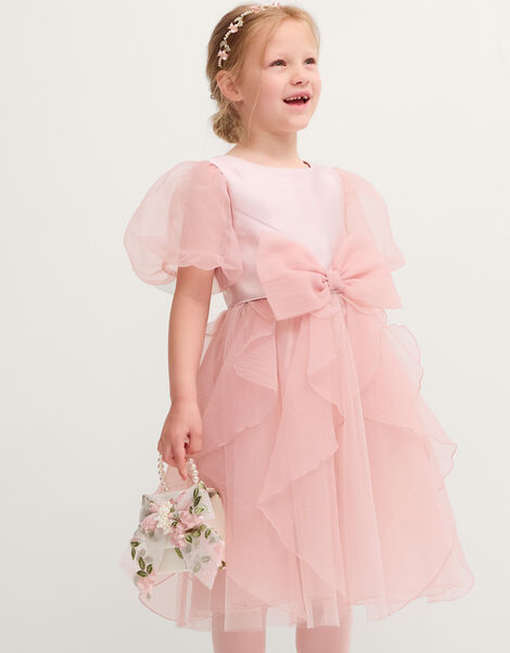 Raphela Puff Sleeve Bow Party Dress, Pink (PINK), large
