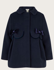 Baby Scallop Velvet Trim Coat, Blue (NAVY), large