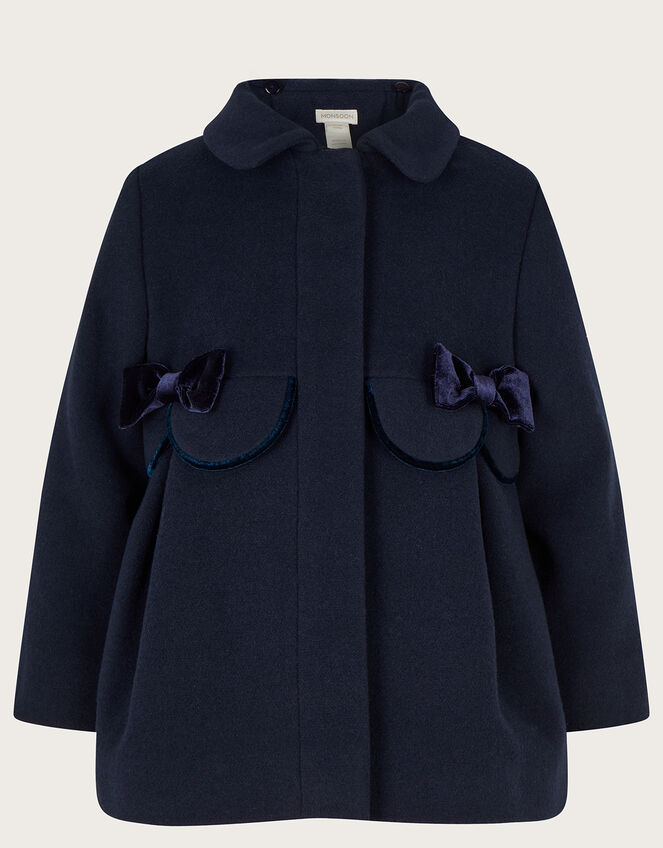 Baby Scallop Velvet Trim Coat, Blue (NAVY), large