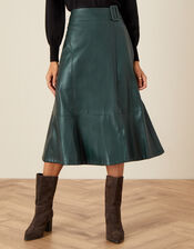 Belted Leather-Look Skirt, Green (GREEN), large