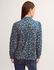 Francine Floral Jersey Blouse, Teal (TEAL), large