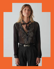 Kate Metallic Embroidered Blouse, Black (BLACK), large
