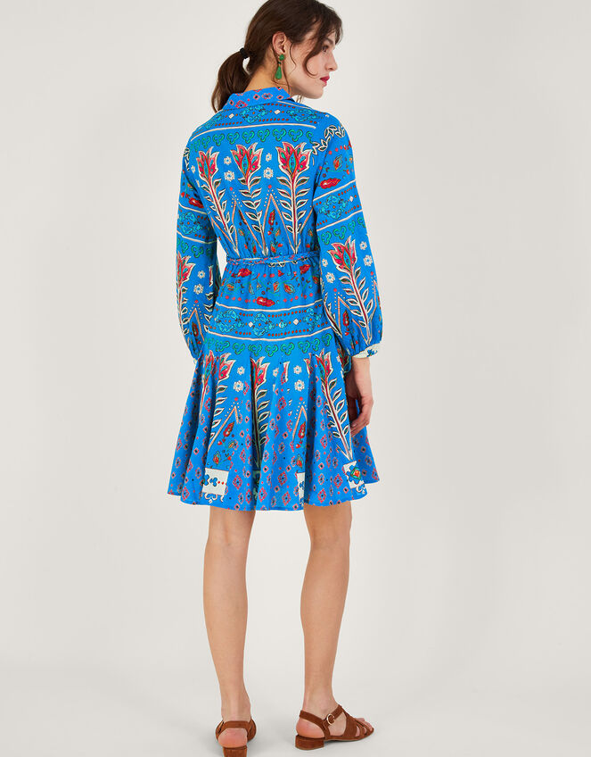 Mixed Print Shirt Dress, Blue (BLUE), large