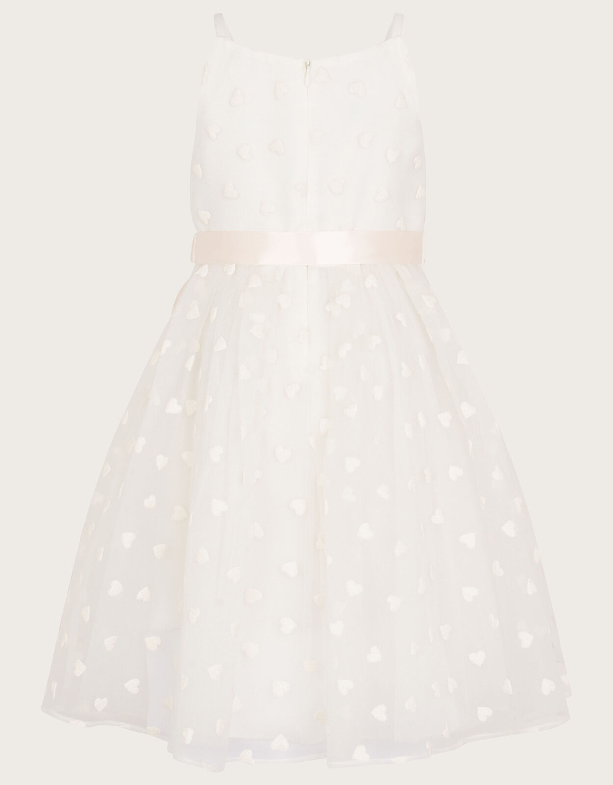 Heart Print Puff Organza Dress Ivory