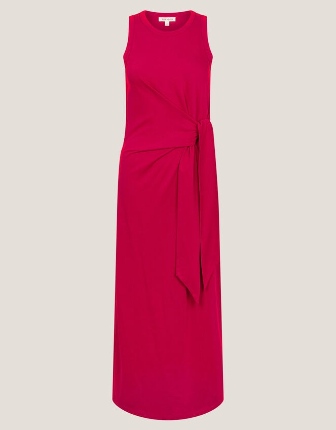 Sleeveless Tie-Side Column Midi Dress, Red (RED), large
