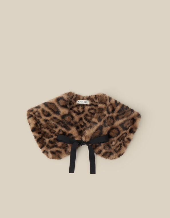 Niya Leopard Print Faux Fur Collar, , large