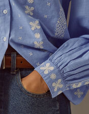 Felicity Long Sleeve Embroidered Cotton Shirt, Blue (BLUE), large
