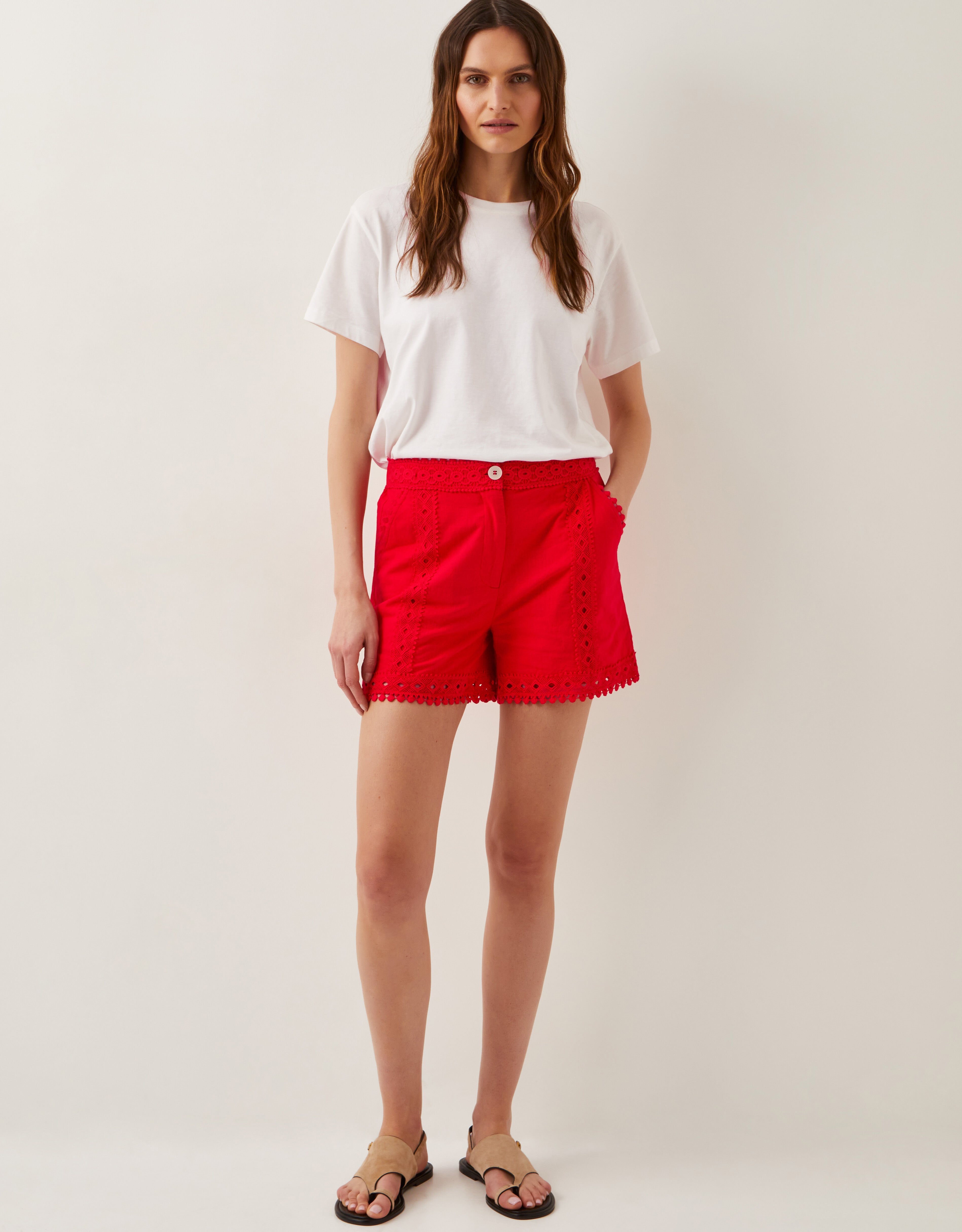 Irina High-Waisted Lace Shorts Red