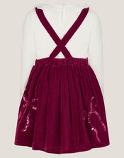 Broderie Top & Bow Velvet Pinafore Dress Set, Red (BURGUNDY), large