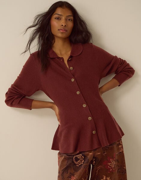Kay Collar Cardigan, Cognac (COGNAC), large