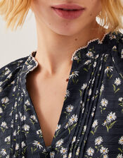 Orielle Pintuck Floral Blouse, Black (BLACK), large