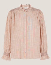 Maeve Ruffle Stripe Shirt, Camel (CAMEL), large
