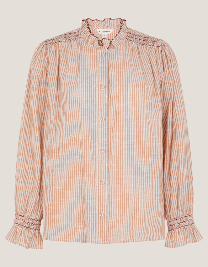 Maeve Ruffle Stripe Shirt, Camel (CAMEL), large