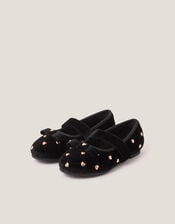 Heart Stud Velvet Ballet Flats, Black (BLACK), large