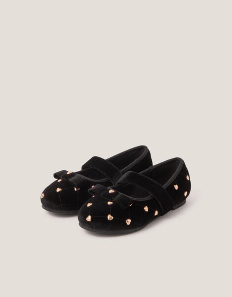 Heart Stud Velvet Ballet Flats, Black (BLACK), large