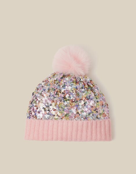 Sequin Bobble Hat, Pink (PINK), large