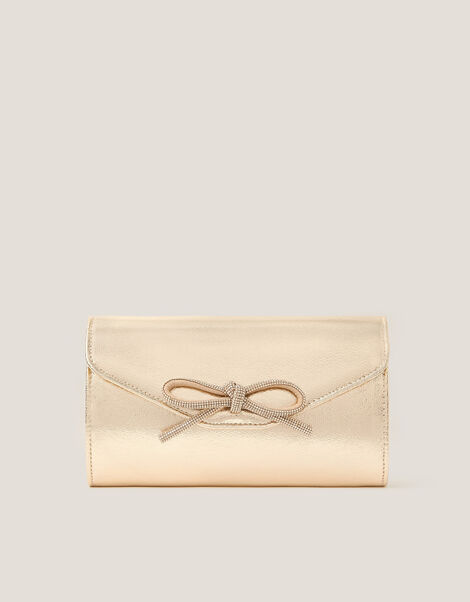 Sia Diamante Bow Clutch Bag, Gold (GOLD), large
