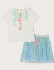 Disco Floral Scatter Top and Skirt Set, Blue (BLUE), large