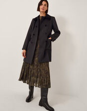 Lottie Velvet Trim Double Breasted Coat, Black (BLACK), large