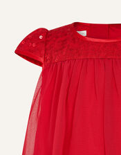 Baby Sequin Sleeve Dress, Red (BURGUNDY), large