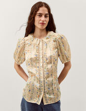 Naomi Puff Sleeve Floral Lace Blouse, Yellow (LEMON), large