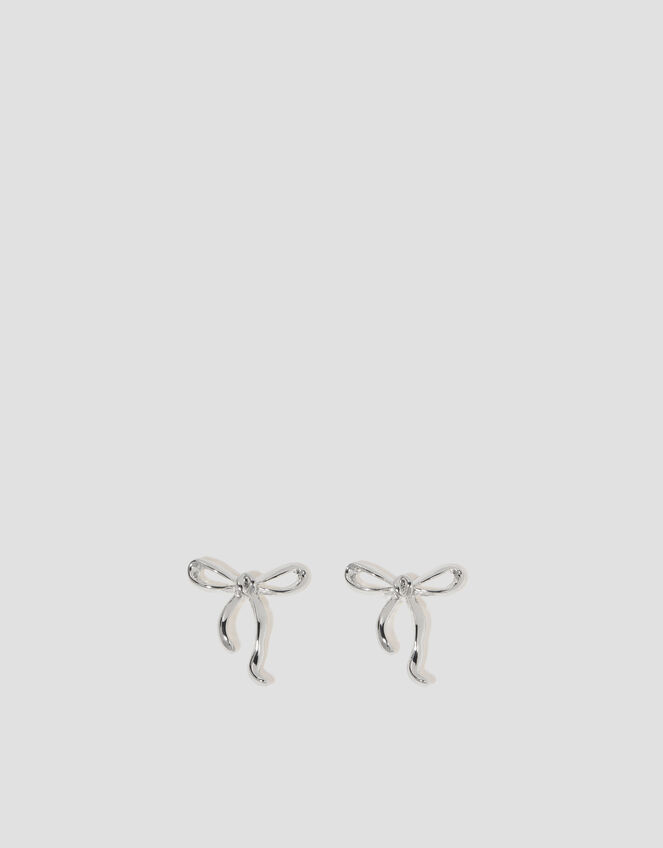 Bow Stud Earrings, Silver (SILVER), large