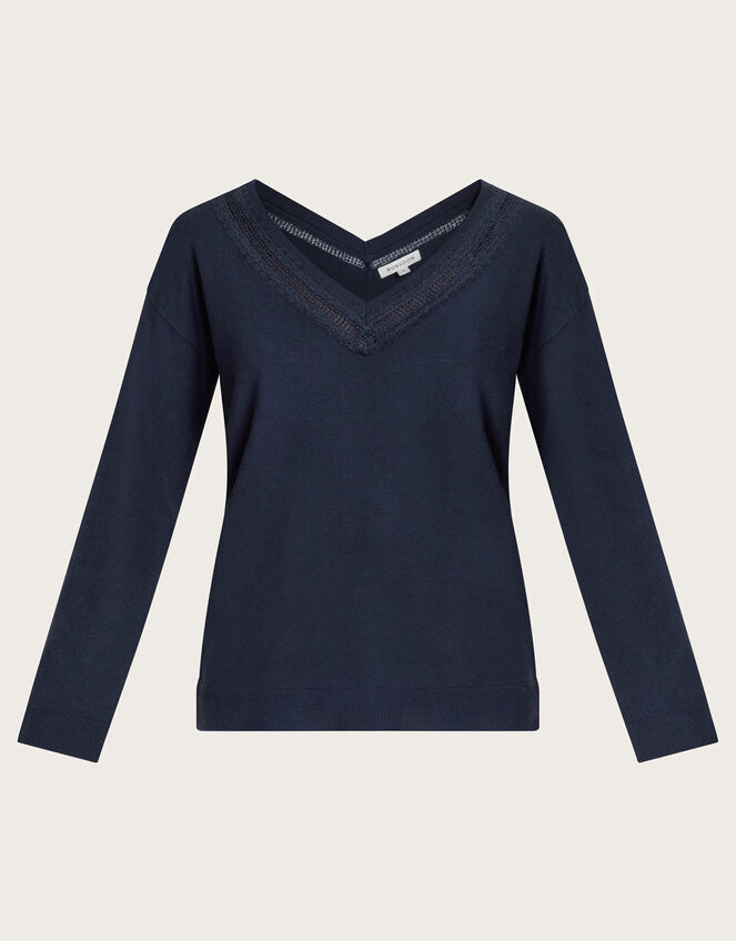 Leah Lace Jumper, Blue (NAVY), large