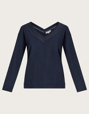 Leah Lace Sweater, Blue (NAVY), large