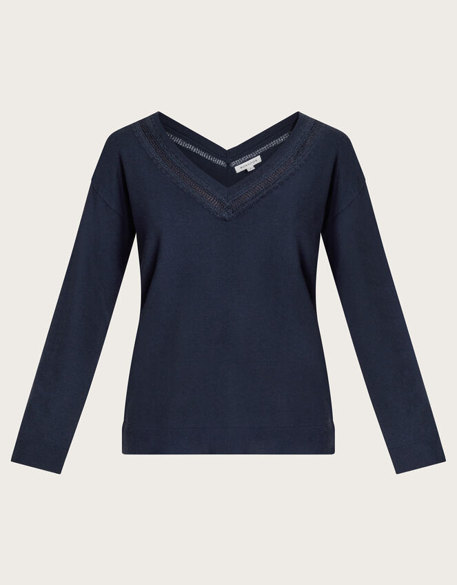 Leah Lace Sweater, Blue (NAVY), large