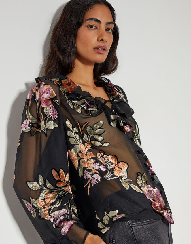 Ariella Floral Devore Blouse, Black (BLACK), large