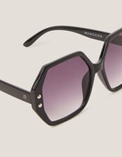 Oversized Hexagonal Sunglasses, Black (BLACK), large
