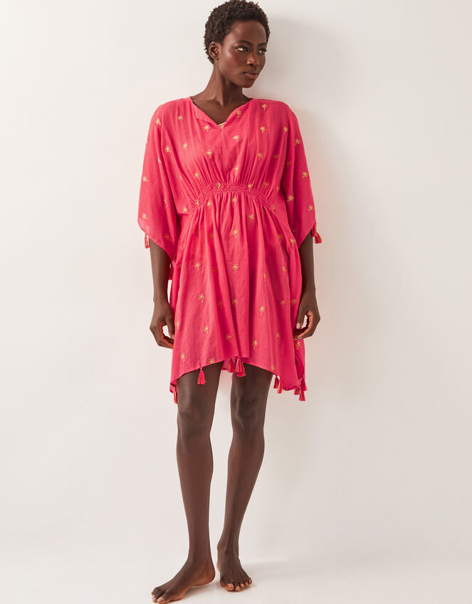 Ivy Palm Embroidered Kaftan, Orange (CORAL), large