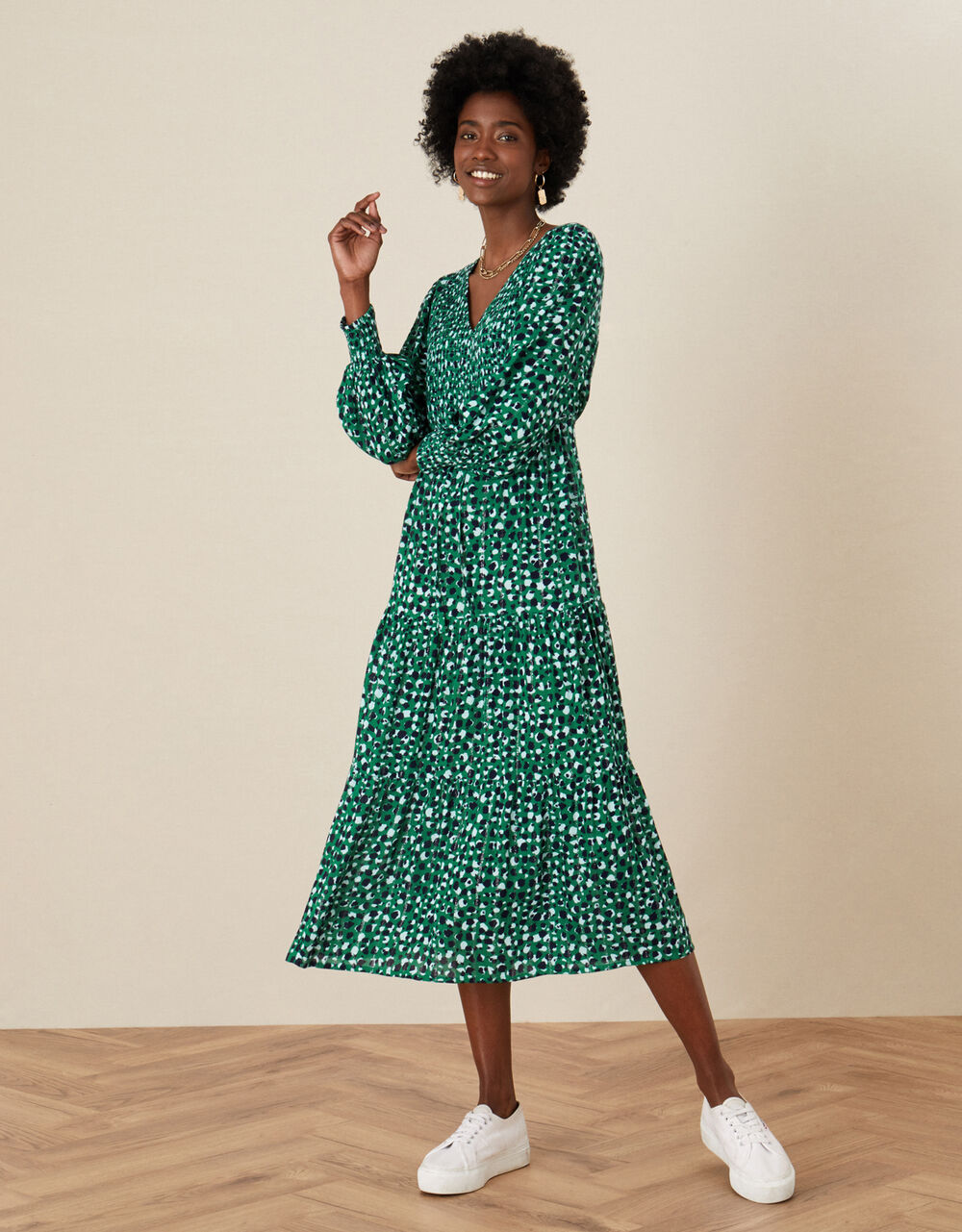 green animal print dress