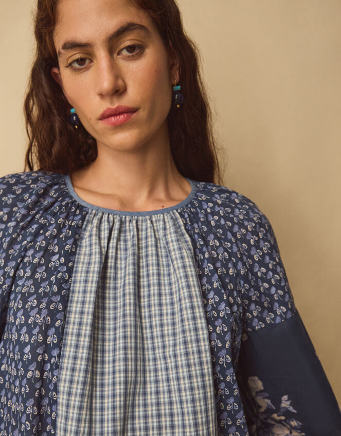 East Milly Floral Patchwork Blouse, Blue (BLUE), large