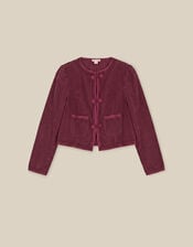 Fay Flower Button Corduroy Jacket, Red (BURGUNDY), large