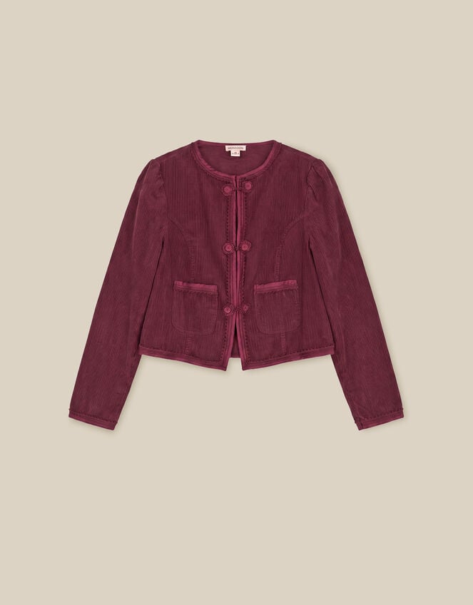 Fay Flower Button Corduroy Jacket, Red (BURGUNDY), large