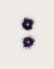 Fluffy Pearl Flower Hair Clips Set of Two, , large