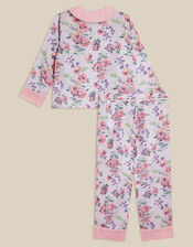 Floral Stripe Satin Long Pyjamas Set, Purple (LILAC), large