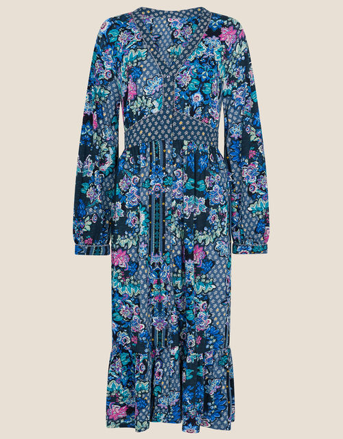 Heritage Print Jersey Midi Dress, Teal (TEAL), large