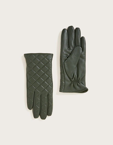 Quilted Leather Gloves Green, Green (GREEN), large