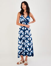 Batik Tie Dye Trim Maxi Dress, Blue (NAVY), large