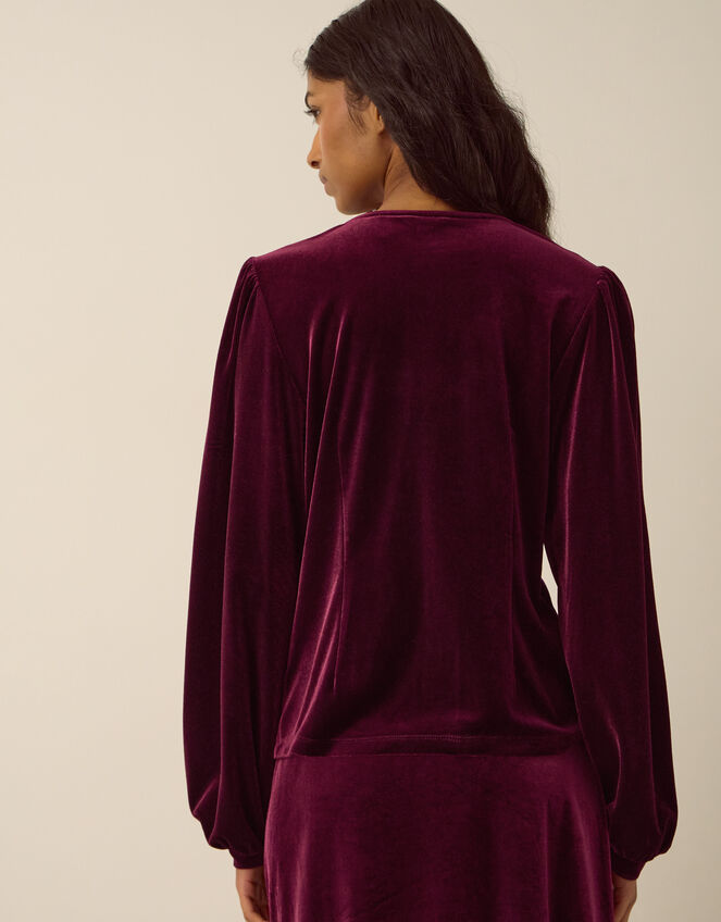 Buffy Bow Scallop Velvet Top, Red (BURGUNDY), large