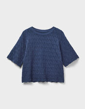East Flora Pointelle Knit Tee, Blue (NAVY), large