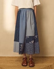 East Milly Floral Patchwork Midi Skirt, Blue (BLUE), large