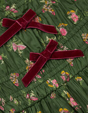 Butterfly Floral Bow Shirred Dress, Green (GREEN), large