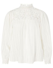 Ivory Floral Lace High Neck Blouse, Ivory (IVORY), large