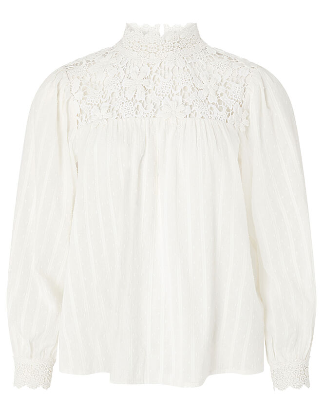 Ivory Floral Lace High Neck Blouse, Ivory (IVORY), large