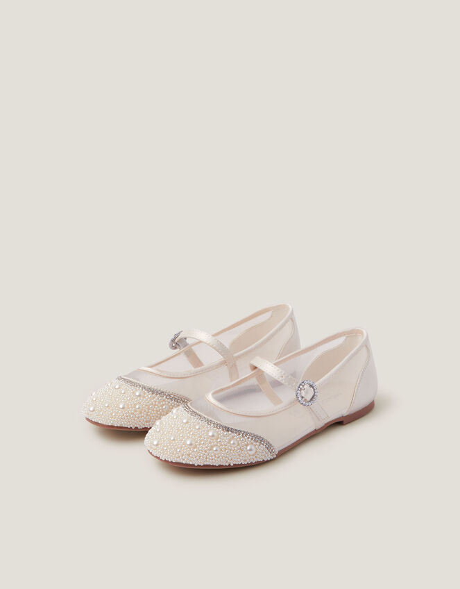 Pearl Mesh Ballet Flats, Ivory (IVORY), large