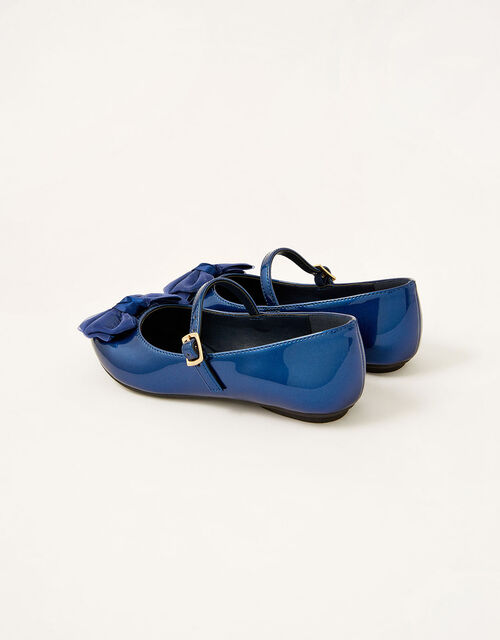 Organza Bow Patent Ballerina Flats, Blue (NAVY), large